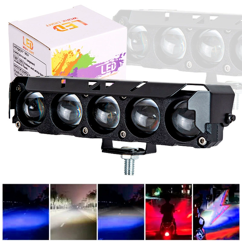 Мотоциклетный прожектор с пятью линзами и эффектом «дьявольский глаз», красно-синий трехцветный прожектор, модифицированный светильник с пятью линзами.