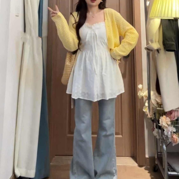 大码胖mm纯欲风蝴蝶结白色吊带背心显瘦内搭外穿打底上衣两件套装|undefined