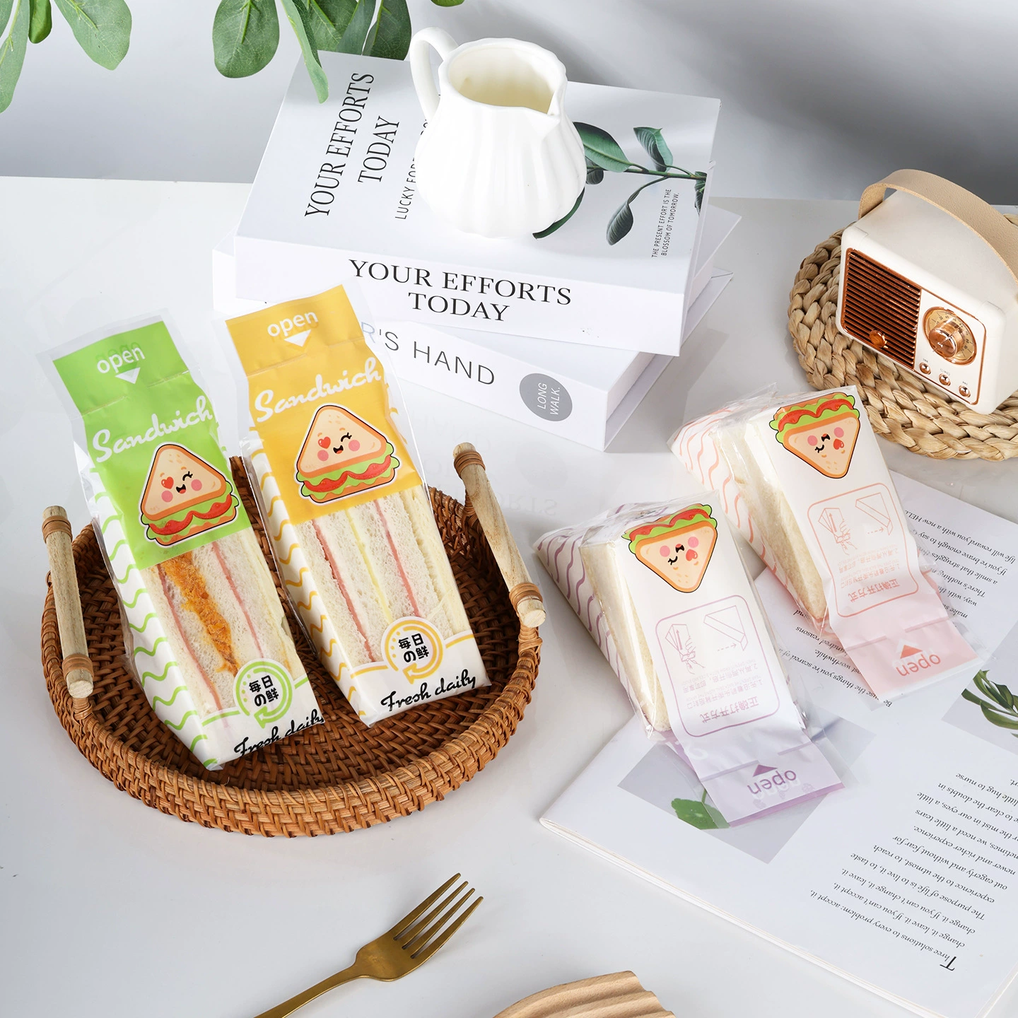 Сэндвич Упаковочная сумка для киоска Специальный бутерброд Nito выпечка треугольный торт одноразовые прозрачные ins