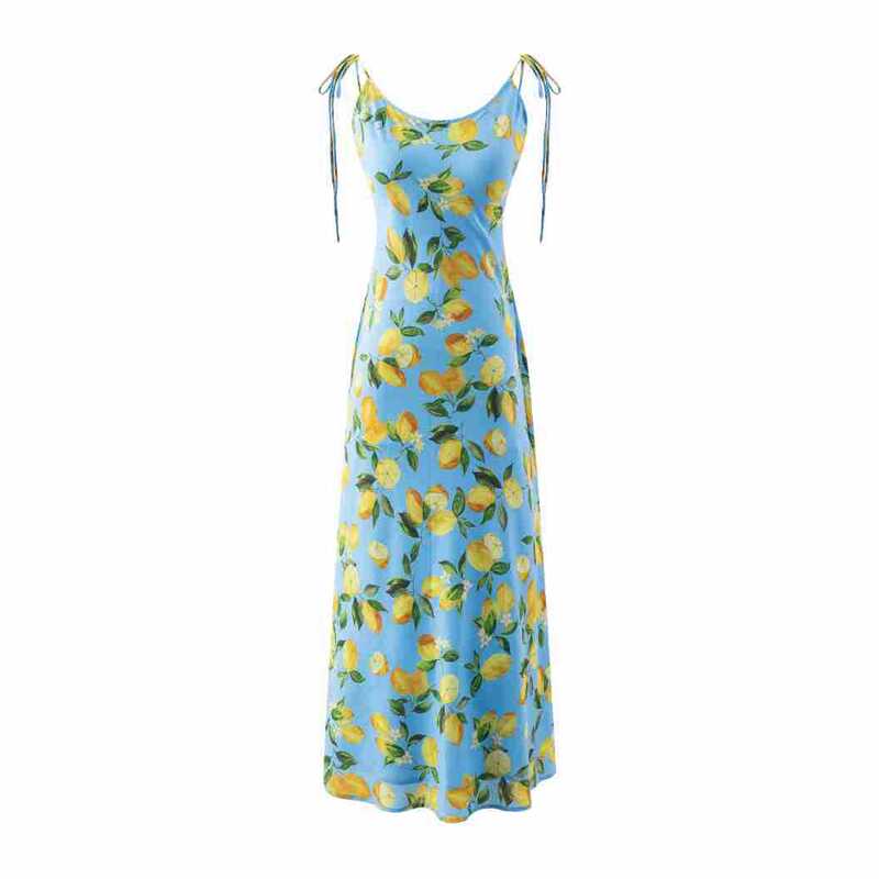 26 Styles of Yt Spring Collection: Sweet Lemon Print, Unique Sleeveless Mid-Length Tie-Up Dress