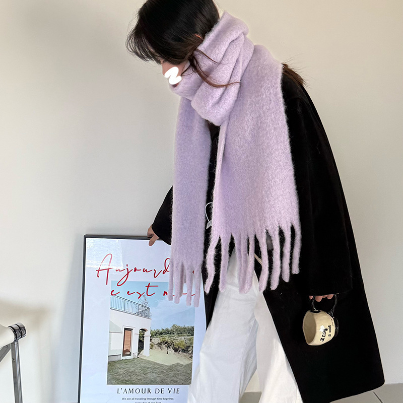 定纺马海毛高品质自留款！纯色羊毛围巾女简约气质韩系氛围感披肩|undefined