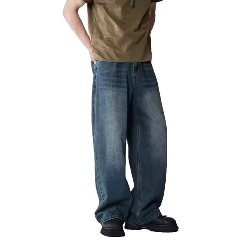 American high street retro men's jeans, summer thin, hanging Hong Kong style, loose straight casual denim pants, men
