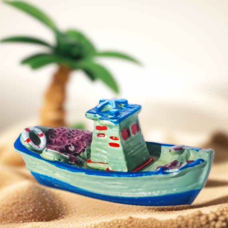 Pecera paisajismo decoración simulación pesca barco arena bandeja micro paisaje paisajismo accesorios acuario decoración resina barco
