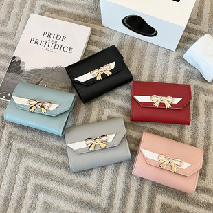 Cross-border Women's Bag 2024Bags Short Bow Three-fold Magnetic Buckle Women's Wallet Mini Cheap Small Bag