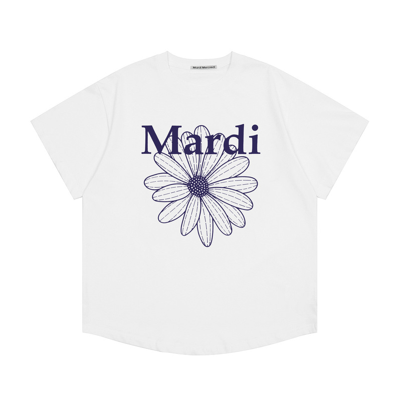 韓国マルディトレンディな半袖フラワープリントゴールドハイシルバー夏ラウンドネック純綿ルーズTシャツトップトレンディ|undefined