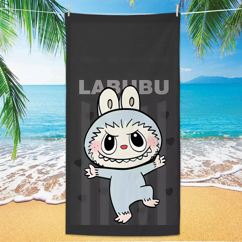 Новый LABUBU мультяшный уютный банный полотенце с цифровой печатью, микрофайбер, пляжное впитывающее полотенце