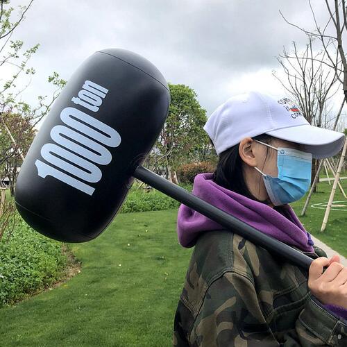 Large Color Thousand Ton Hammer Inflatable Toy 1000 Ton Black Hammer Cartoon Leather Hammer Floor Push Scan Code Gift Props