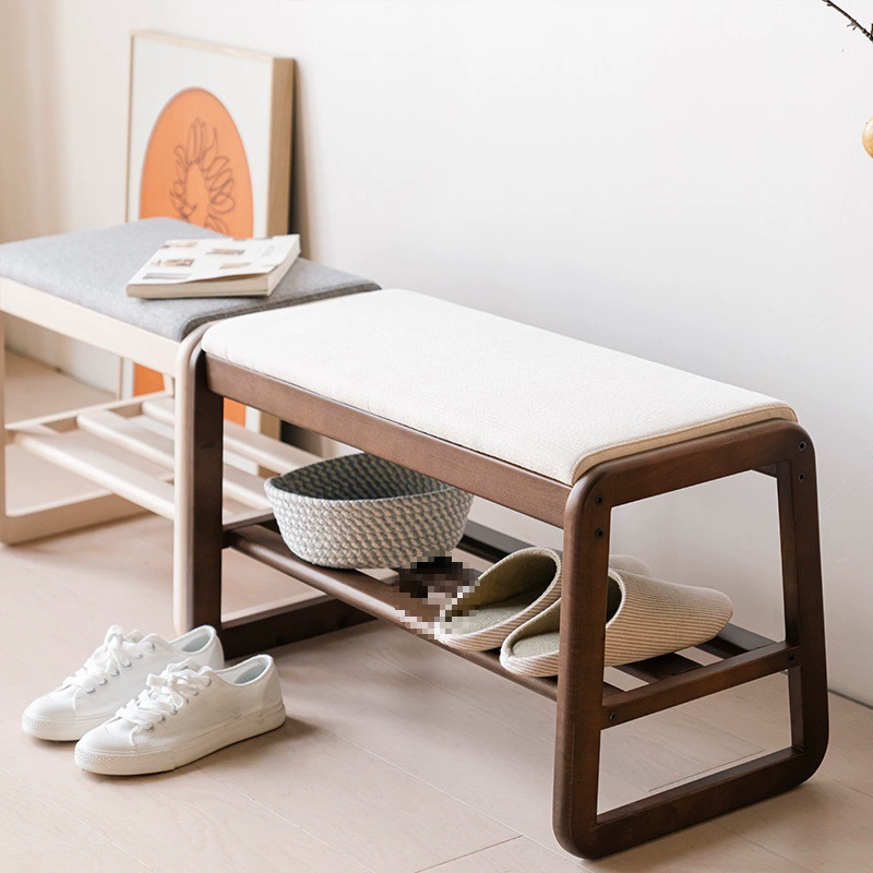 Скамейка для переобувания из массива дерева для домашнего использования, встроенный шкаф для обуви с полкой для обуви, прямоугольная скамейка для прихожей для сидения и хранения.