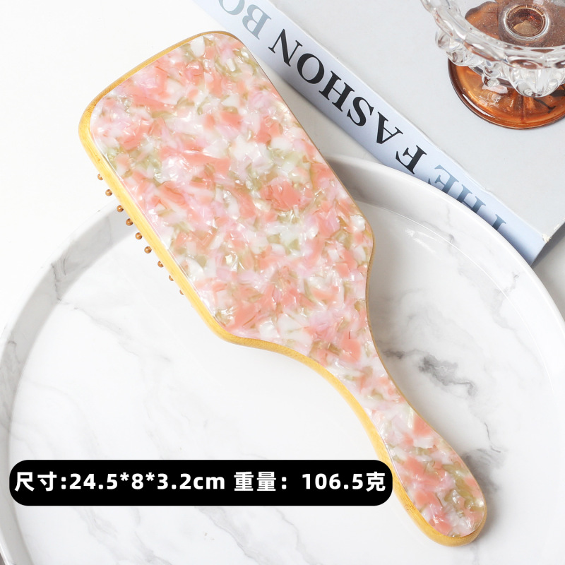 欧美跨境新款醋酸贴片天然楠竹气垫按摩梳顺发防静电蓬松梳子可定|undefined