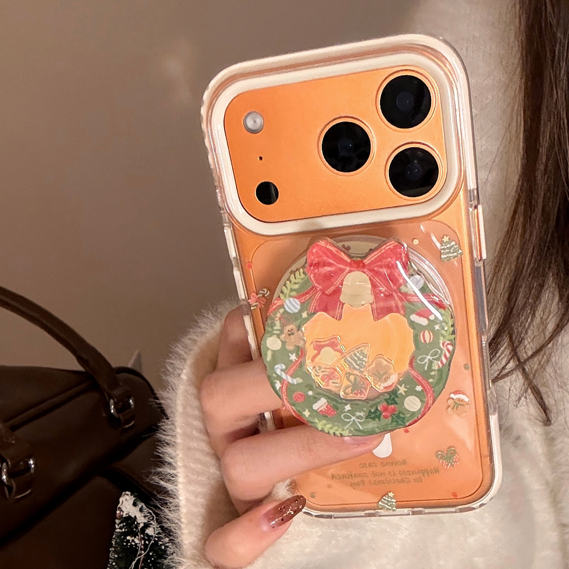 Magnetic Protective Phone Case For Iphone With Christmas Wreath_voghion.com