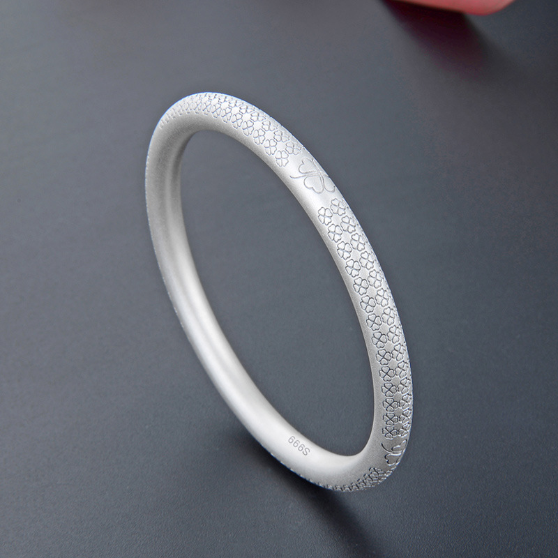 Pulsera de plata de trébol para mujer 999 plata de ley boca cerrada antiguo patrimonio pie pulsera de plata anillo liso pulsera mate para madre