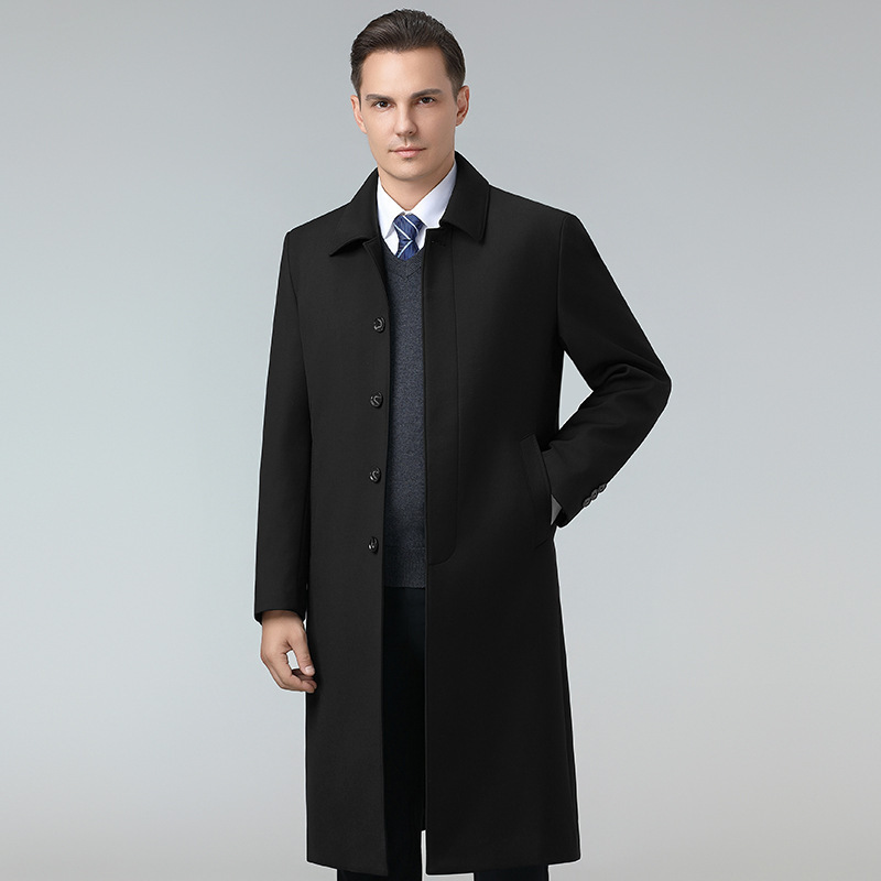 High-End Long Trench Coat Brand Men's Fashion for Middle-Aged and Elderly Dads, Wrinkle-Free Thick Warm Coat