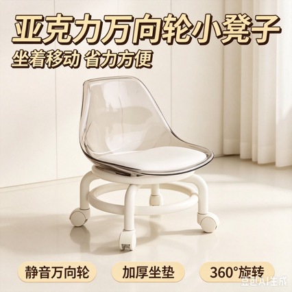 Acrylic household swivel stool with soft seat, smooth-rolling casters, low stool, quiet, children's mobile chair, sofa stool, round stool