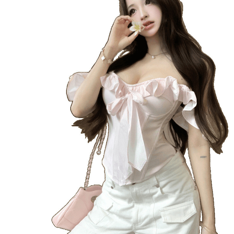 Pure Desire ピンクキャミソール女性の夏の新しいホットガールフィッシュボーンブラジャーフレンチチューブトップ|undefined