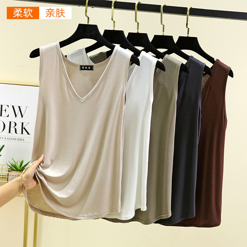 Modal V-neck vest women's summer thin plus size loose sleeveless top outerwear T-shirt casual bottoming shirt
