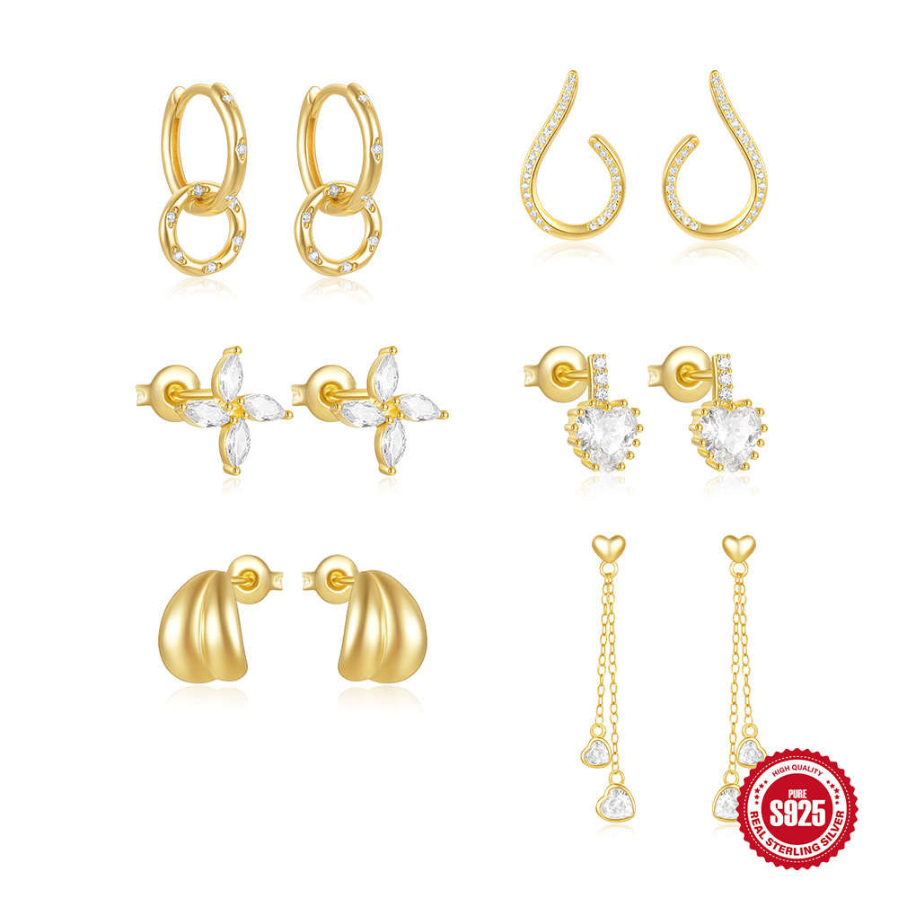 Nuevo producto S925 plata de ley brillante en forma de corazón con incrustaciones de cadena de pendientes de circón de amor modelos de temperamento más vendidos en Europa y América