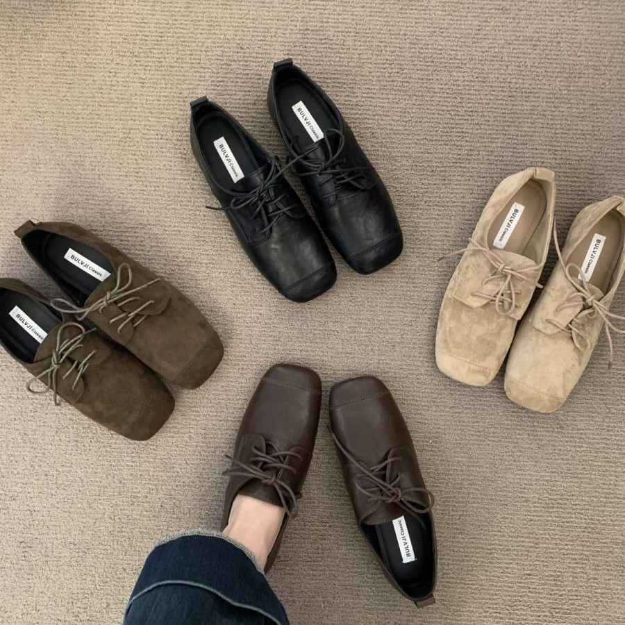 Schwarze Wildleder Mary Jane Schnürschuhe Mit Eckiger Kappe_voghion.com