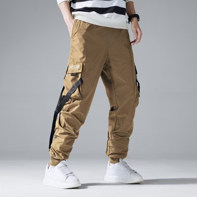 Cross-border pants men's foreign trade European code for overalls loose casual large pocket casual pants jogging pants black