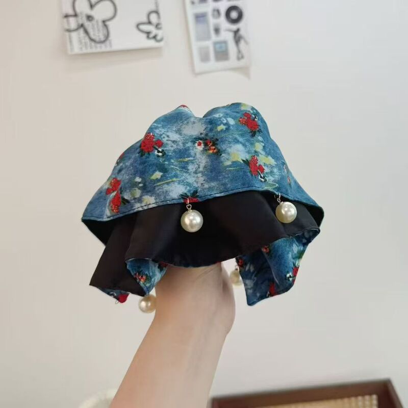 法式复古蓝色碎花高级感气质抓夹女彩色油画复古轻奢马尾夹发饰秋|undefined