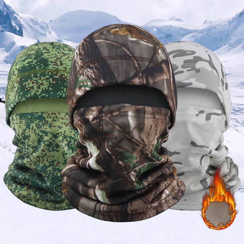 Warm Headgear Autumn and Winter Camouflage Plus Velvet Hat Cold Mask Windproof Ear Protection Hat Unisex Warm 2-Piece Set