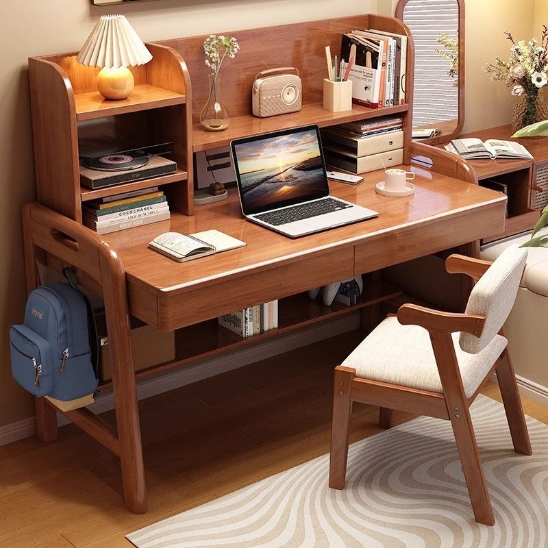 Solid Wood Desk and Bookshelf Integrated Liftable Children's Study Table Primary and Secondary School Student Writing Table Simple Bedroom Computer Table Solid Wood Desk and Bookshelf Integrated Liftable Children's Study Table Primary and Secondary School Student Writing Table Simple Bedroom Computer Table