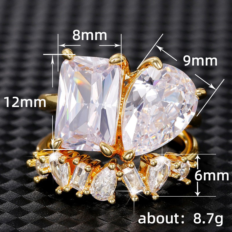 Ig Style Shiny Water Droplets Rectangle Copper Inlay Zircon Rings display picture 1