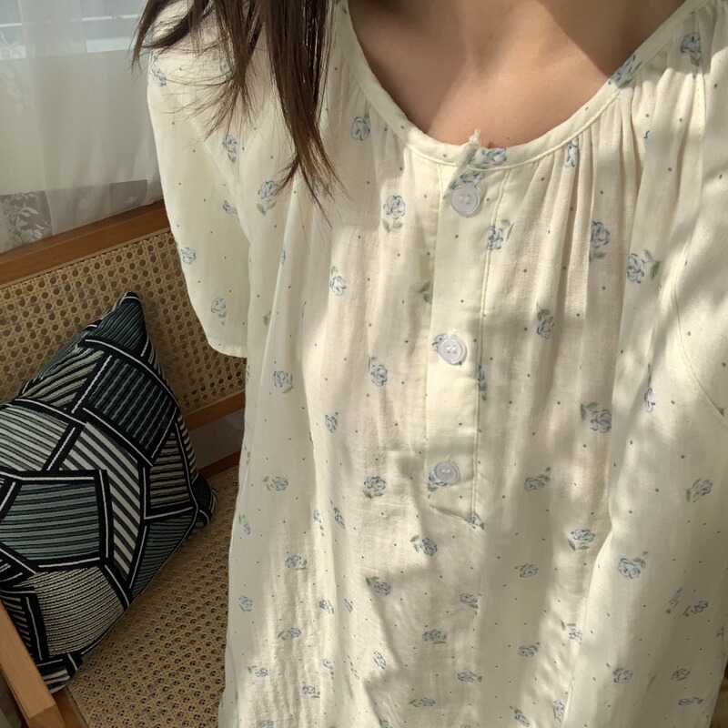 On the new 2024 summer new freesia cotton double gauze nightgown short sleeve dress