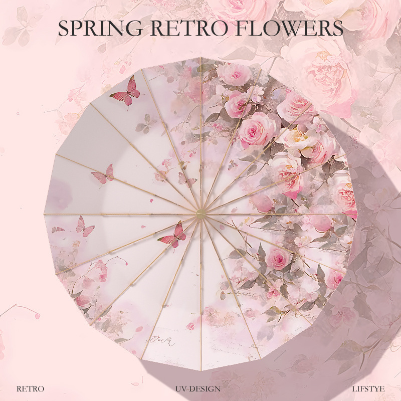 16-Bone 70% off Parasol with Colored Coating, Uv Protection, Manual Dual-Use Sun and Rain Umbrella with Logo