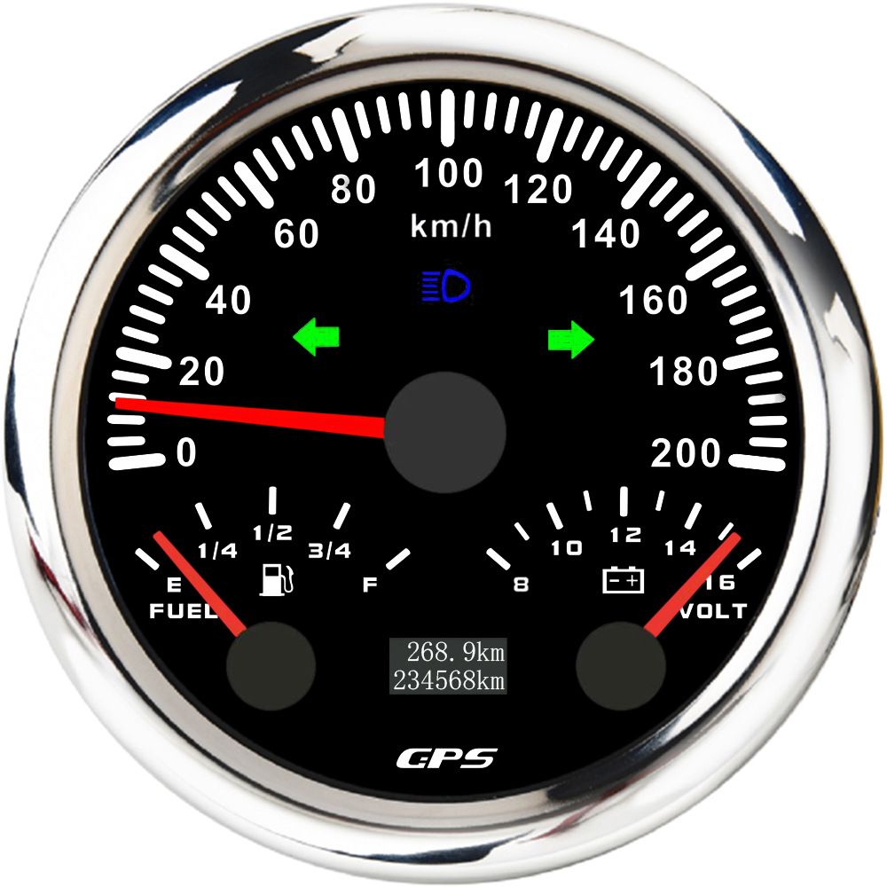 200km/h MPH, ELING automobile instrument - 0-200kmh-silver-edge-black-background