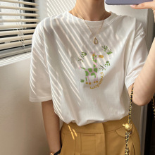 2025新款女装半袖女款设计感小众个子上衣纯棉正肩短袖t恤女夏季