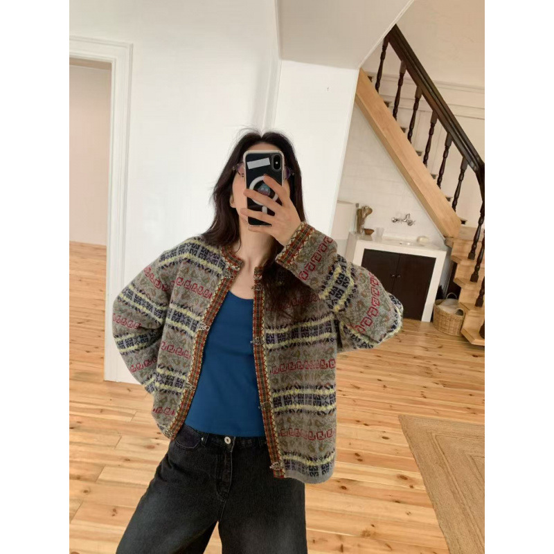 韩国东大门正品代购2025秋季新FURE复古小众拼色针织百搭外套潮