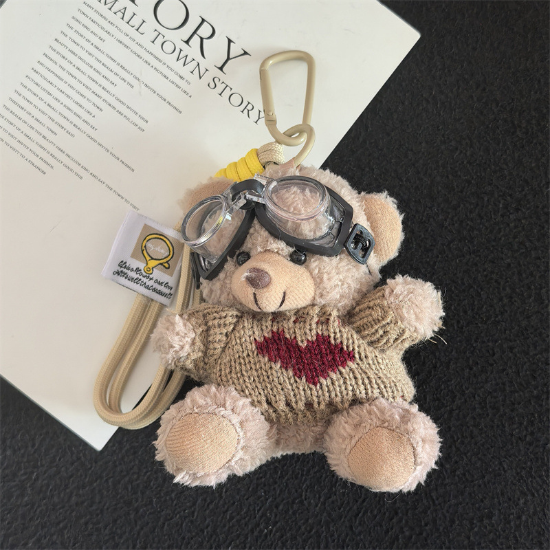 Aviator Bear Bolso Colgante Muñeco de felpa Llavero Escuela secundaria Regalos Joyas creativas