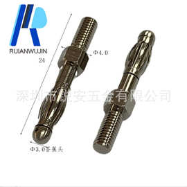 现货 鼓簧铜公针 六角螺纹铜插针 螺纹镀镍香蕉公针 灯笼花铜插头