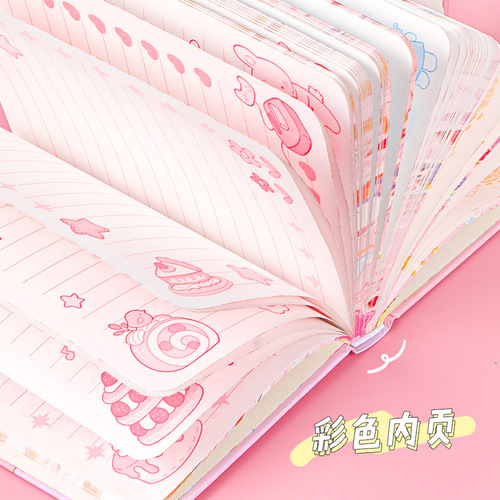 64K paper bronzing color page notebook student A6 notebook high-value cartoon cute leather-covered notebook