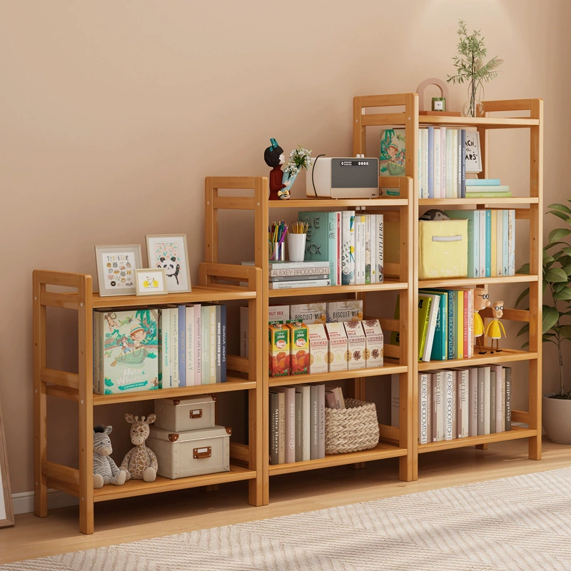 Стеллаж для хранения Многослойная полка для хранения всякой всячины Полка для хранения Кухня Простая бамбуковая полка Настенная гостиная Пол Узкая книжная полка