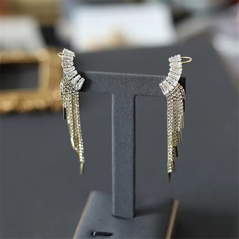 Geometric Pattern Women's Gender 1 Pair Lady Classic Style Geometric Inlay Alloy Zircon Drop Earrings