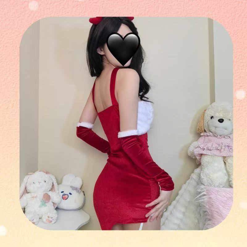 Christmas Bunny Costume Set with Dress, Gloves, Ears and White Garter — detail image 8