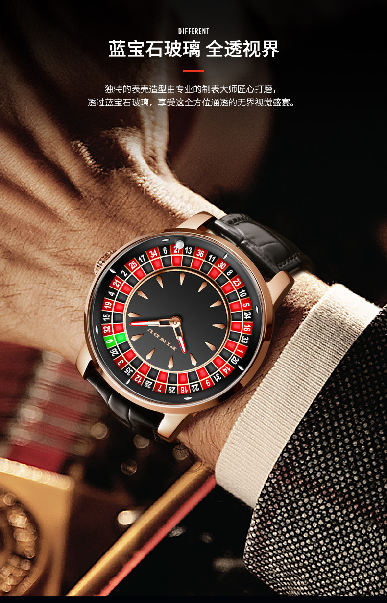 Đồng hồ nam Pindu automatic lộ máy, chống nước — Thắt lưng đen không kim cương 6616 Chảo cờ bạc chi tiết 6