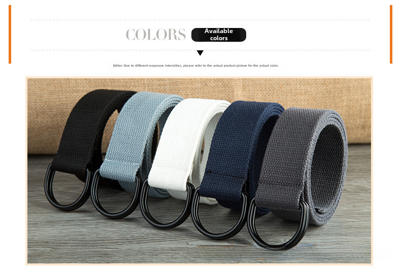 Men's belt wholesale canvas men's and women's simple double ring buckle belt youth fashion brand student color belt strap_viptrois.com