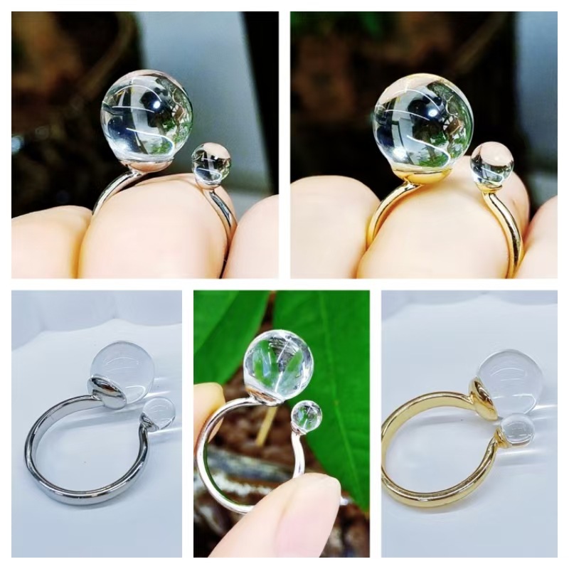 Simple and versatile geometric natural white crystal couple's ring, light luxury open-ended ring, personalized trendy index finger ring
