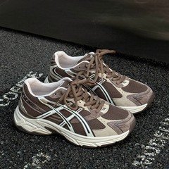 韩系简约风网面透气运动鞋复古厚底百搭休闲老爹跑鞋2025新款秋款
