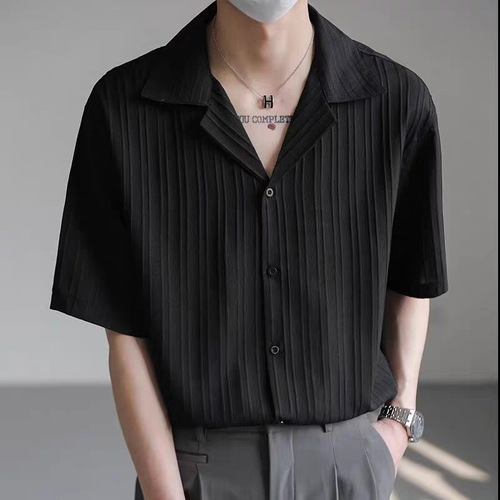 Guinea Pig Texture Collared Shirt Men's Summer New Versatile Casual T-Shirt Half Sleeve Loose Advanced Outerwear