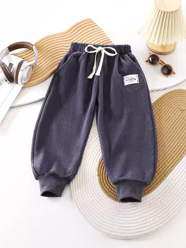 2024 Spring and Autumn Children's Pants for Men and Girls Pure Color Korean Corduroy Wide Strip Foot Pants for Children's Wear Sports Style