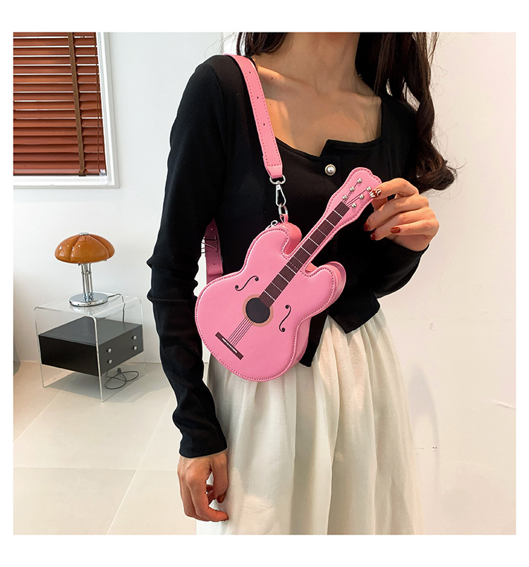 396g Weight Polyester Lining Material Zipper Closure Type Single Shoulder Strap Strap Type Shoulder Bag Bags Type Street, Shopping Occasion Pu Leather Material Guitar Pattern All Seasons Season Women's Gender Streetwear Style Oval Shape Small Size Women's Small Pu Leather Guitar Streetwear Oval Zipper Shoulder Bag 5