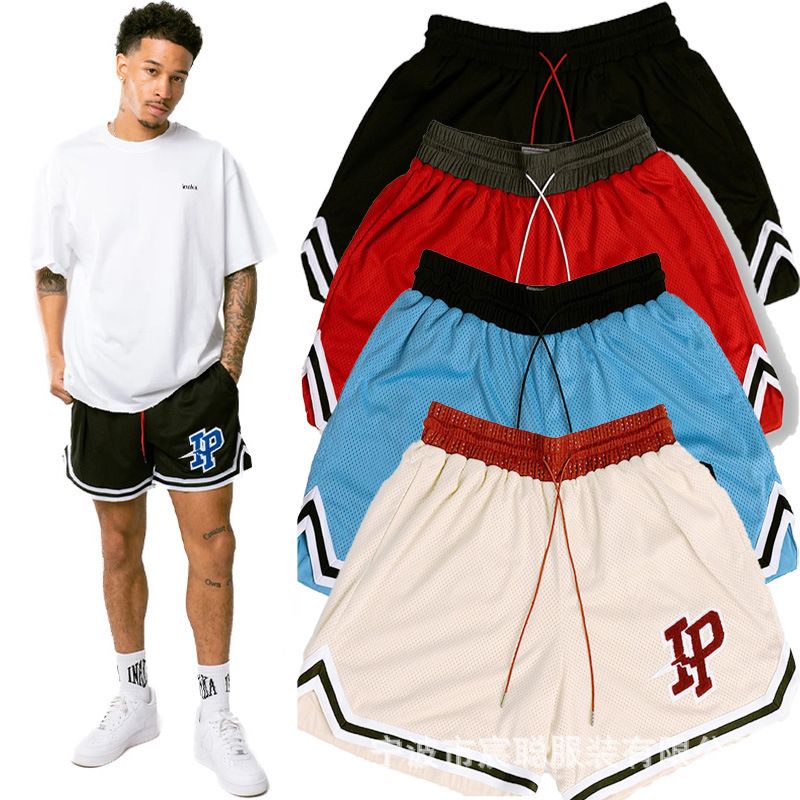 American-style IP Casual Mesh Shorts Men's and Women's Mesh Quick-drying Stitching Embroidery Loose Running Basketball Quad Shorts