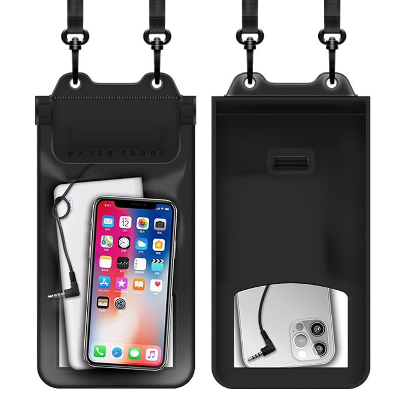 Transparent Rechargeable Mobile Phone Waterproof Bag, Dustproof and Pluggable Earphones, Rainproof Hanging Neck, Touch Screen Take-Out Mobile Phone Bag, Four-Layer Seal
