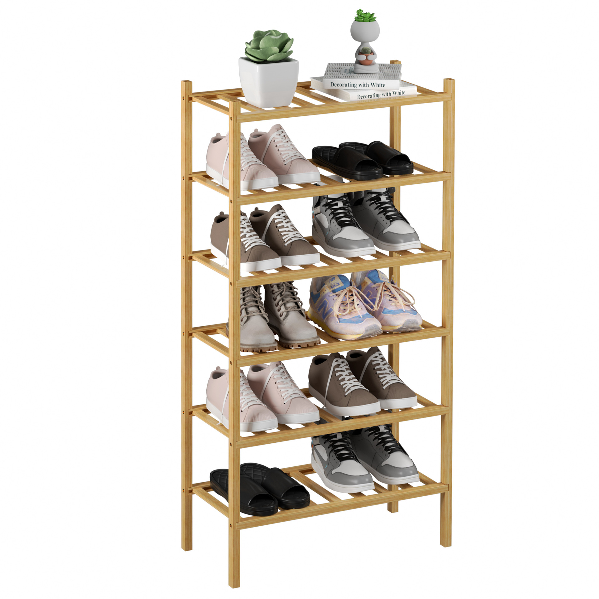 Zapatero plegable de bambú apilable, estante de almacenamiento multicapa para el hogar, ahorrador de espacio, éxito de ventas transfronterizo.