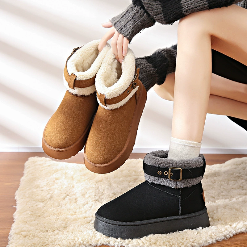 Fleece winter keep warm low boots platform, Korean style, plus size
