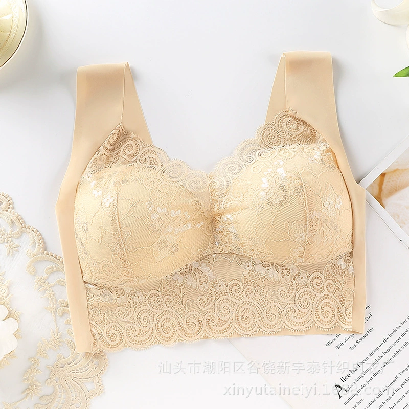 Lace wireless bra, thin underwear, supporting push up bra, tank top, plus size
