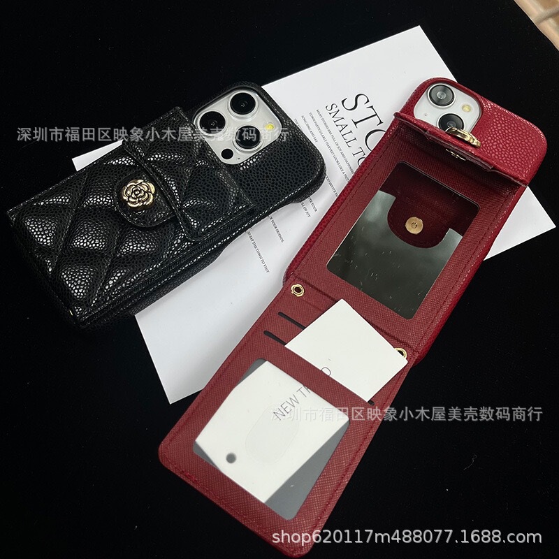 Apple 17Promax Mobile Phone Case Card Holder 15Pro Crossbody 12 Caviar Diamond Pattern 11 Anti-Fall 13Pro Max Trendy